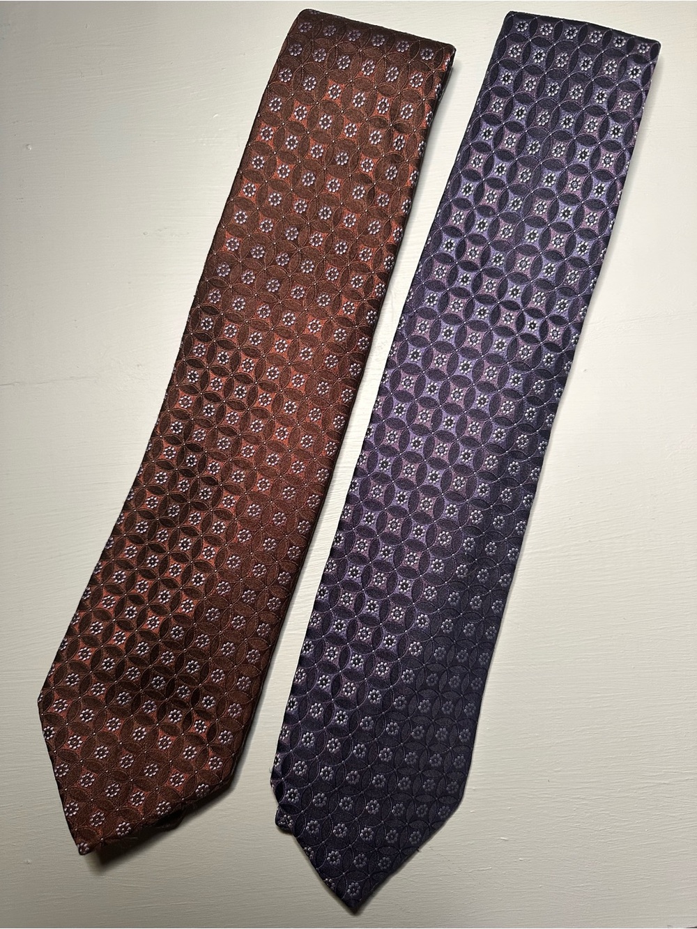 Valentino Brown and Purple Geometric Silk Tie Pair